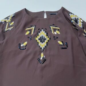 Tintoretto - Embellished Brown Mini Dress with Yellow & Black Beading